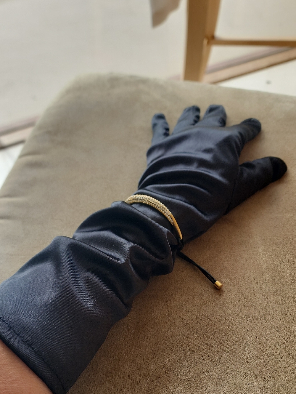 Long Black Satin Gloves